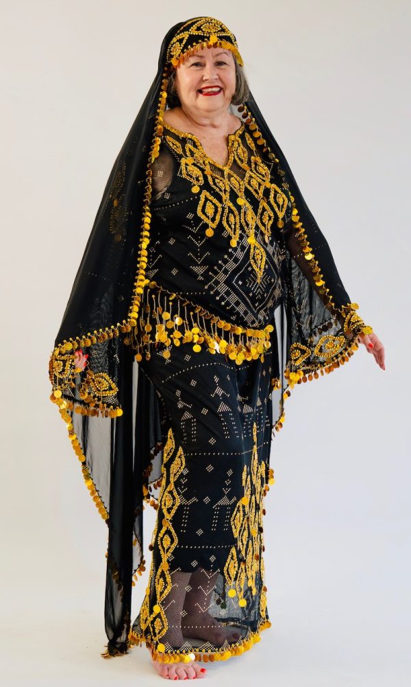 Black & Gold Assuit Dress with accessories