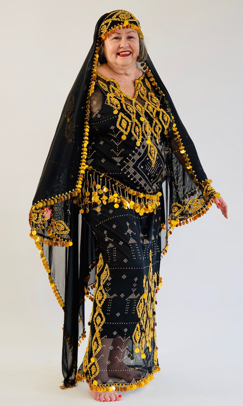 Black & Gold Assuit Dress with accessories