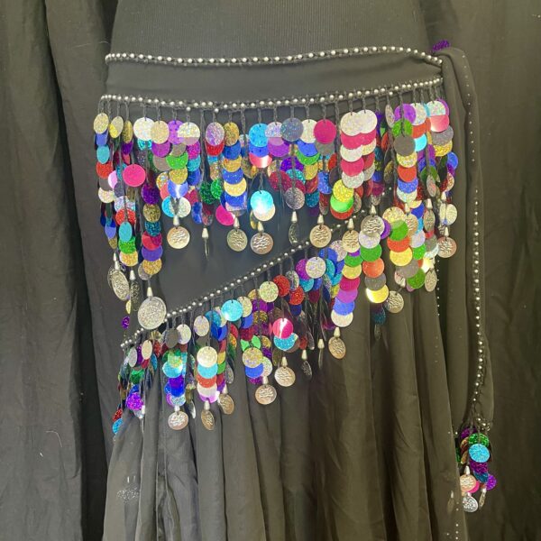 Multi Colour Pailettes on Black Chiffon Crochet Scarf